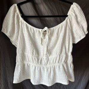 Liberty Love White Textured Babydoll Crop Top White Feminine Cottagecore Boho